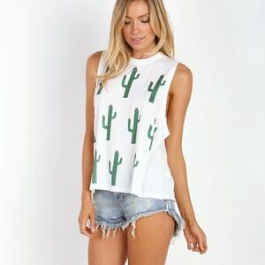 Show Me Your MuMu White Cactus Mikey Muscle Tank Top Women’s size Medium